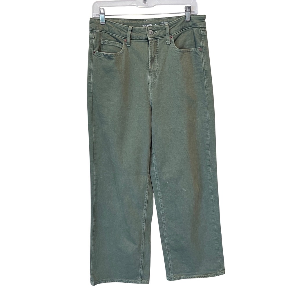 Old Navy Extra High Rise Sky-Hi Wide Leg Jeans Sage Green Size 6 READ‎